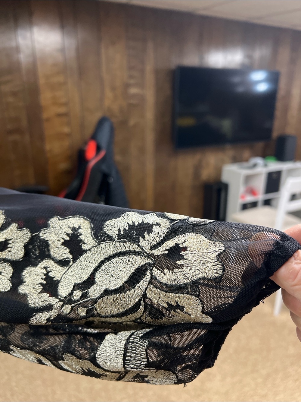 Alfani Black Top with Gold Floral Embroidery Accents - Picture 2 of 4